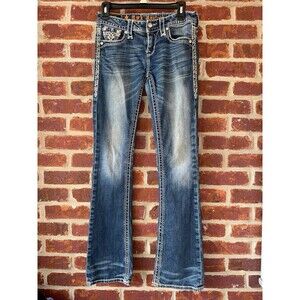 Rock Revival Blue Boot Cut Jeans with Vintage Wash